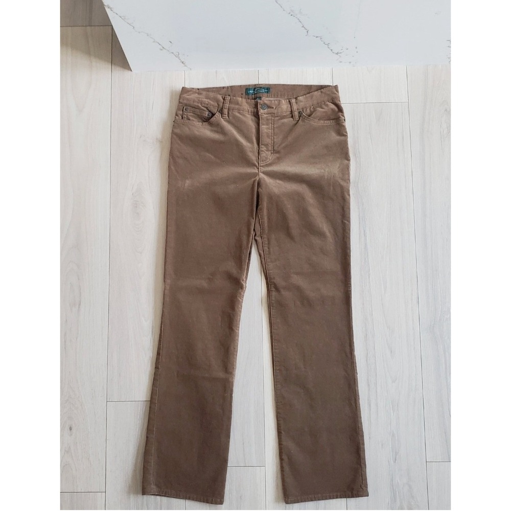 Ralph‎ Lauren Corduroy Pants Womens 12 Brown Straight Leg Stretch Casual Western